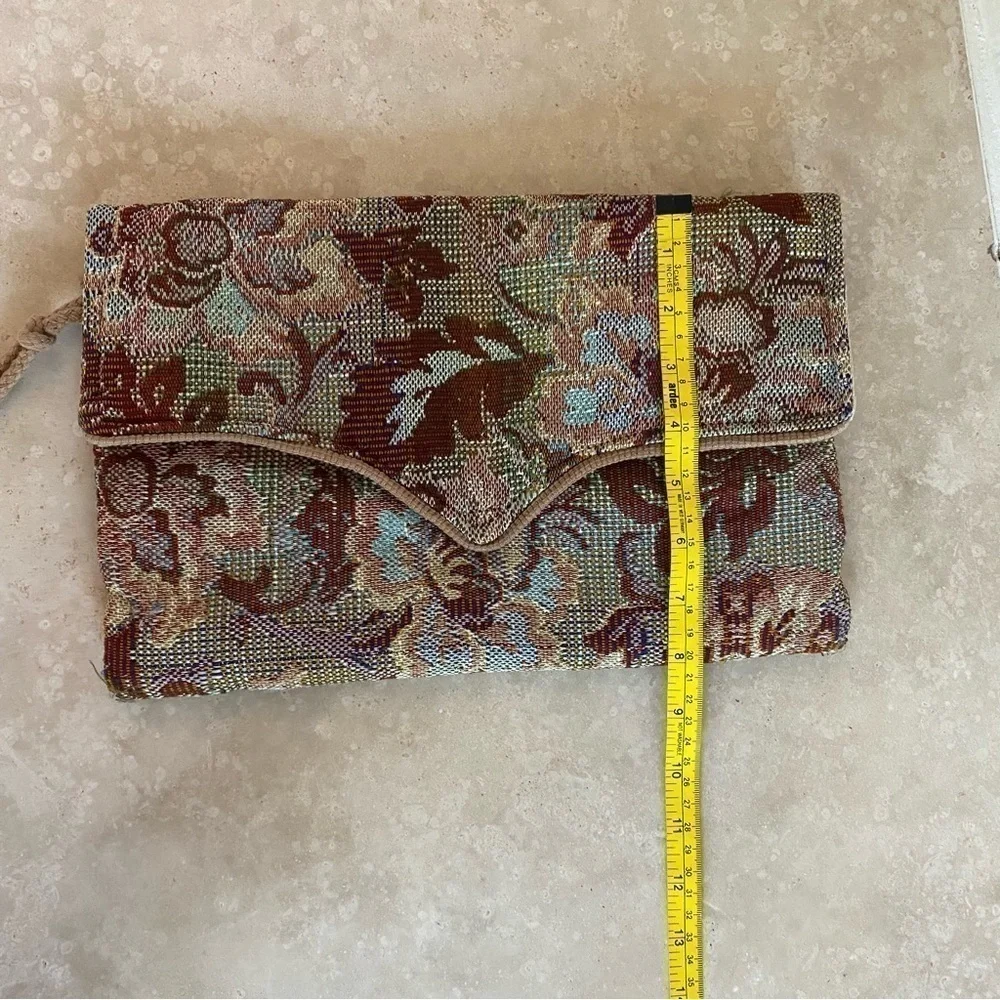Tibor Handbags California Vintage Floral Tapestry Bohemian Foldover Clutch